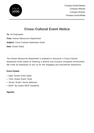 Free Cross-Cultural Event Notice HR Template to Edit Online
