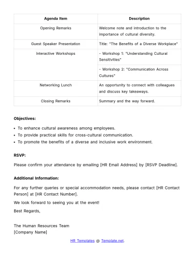 Free Cross-Cultural Event Notice HR Template to Edit Online