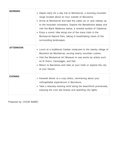 Free 3 Day Trip Itinerary Template to Edit Online