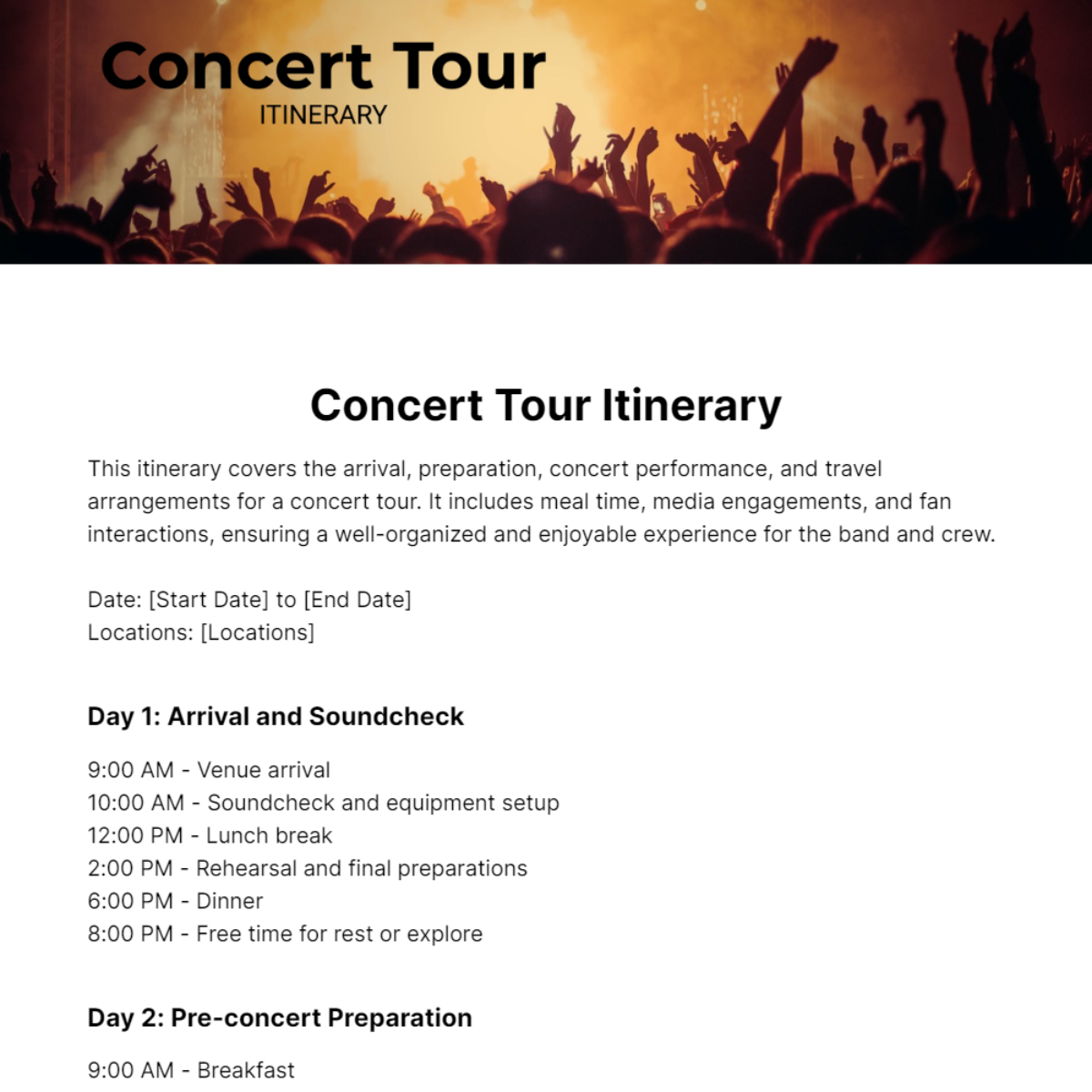 Concert Tour Itinerary Template