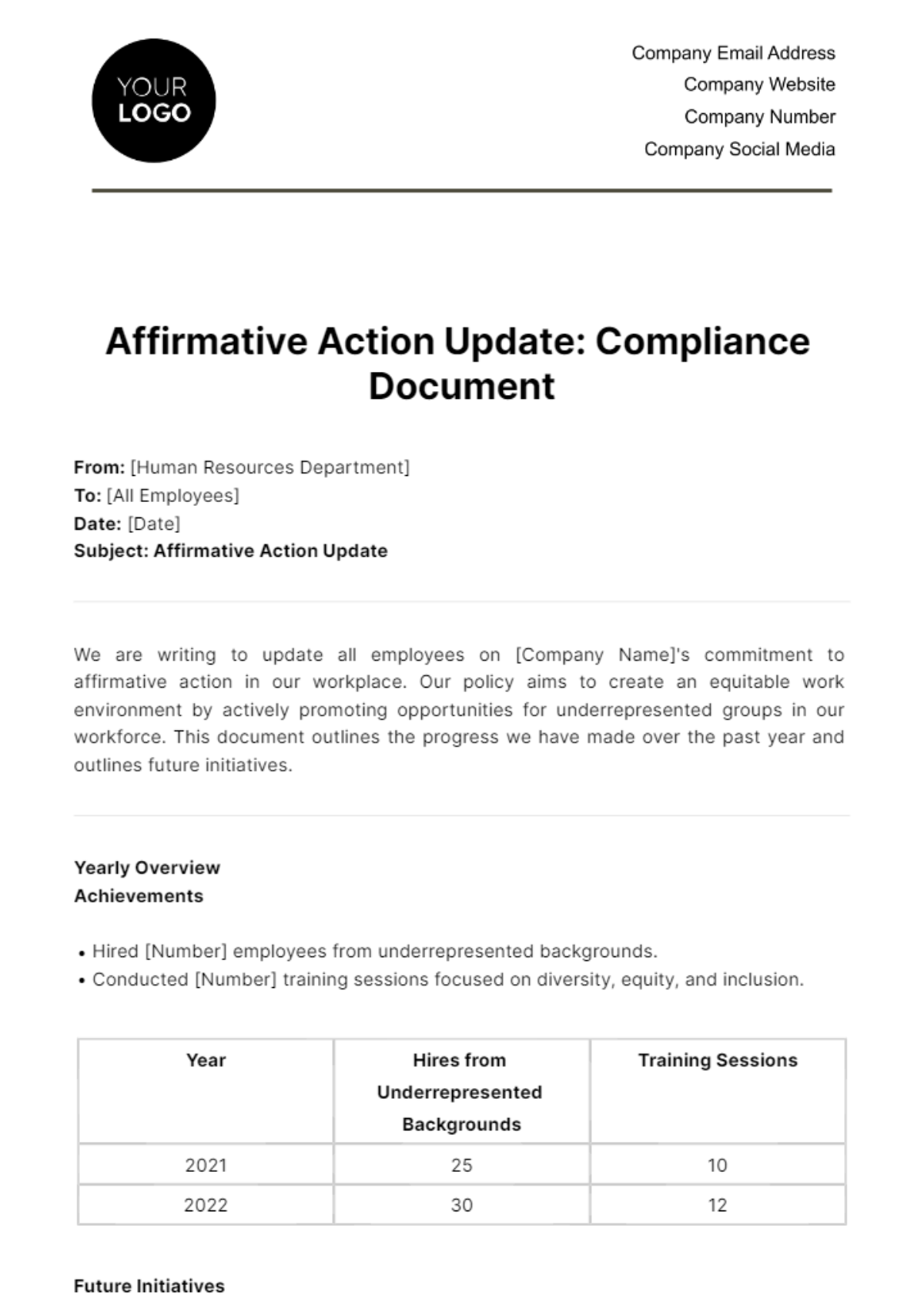 Affirmative Action Update HR Template