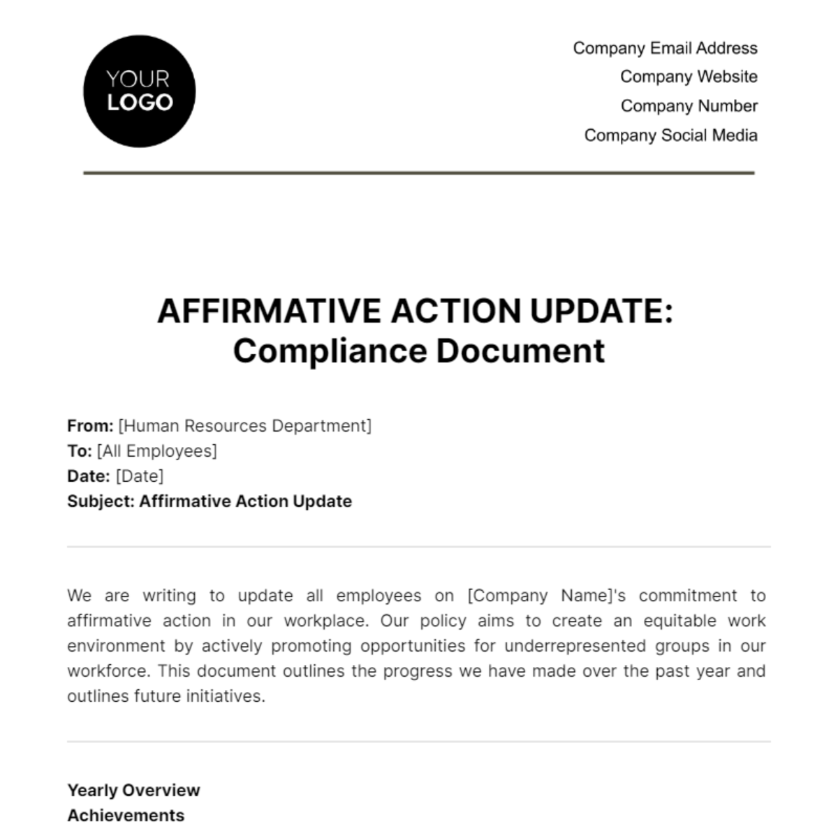 Affirmative Action Update HR Template - Edit Online & Download