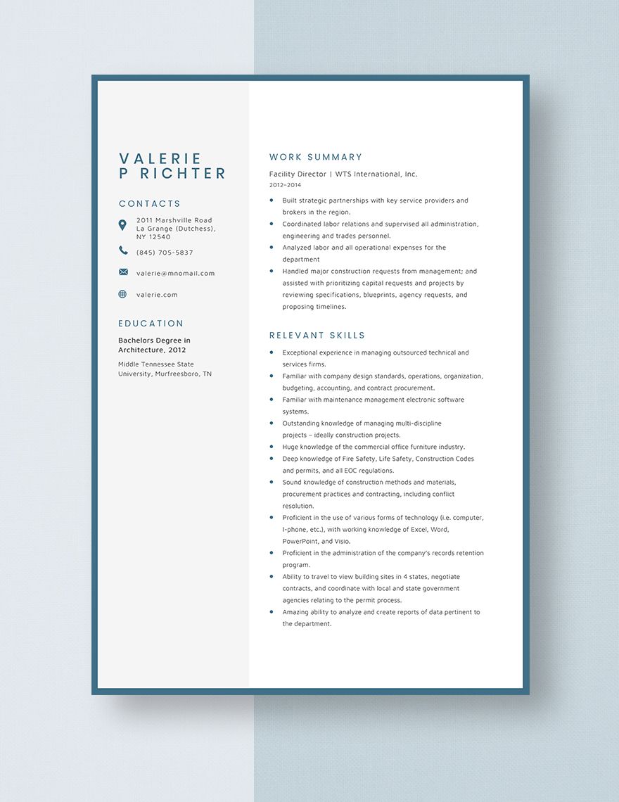 Free Facility Director Resume Template - Word, Apple Pages | Template.net