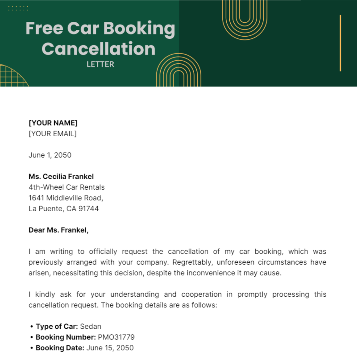 Car Booking Cancellation Letter Template