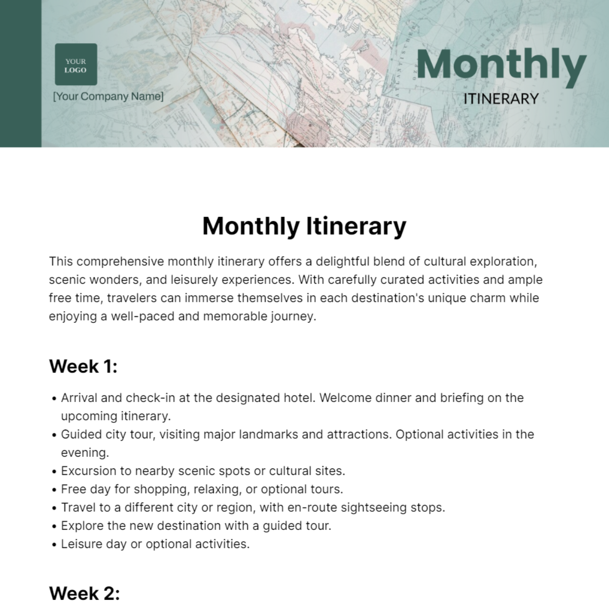 Monthly Itinerary Template