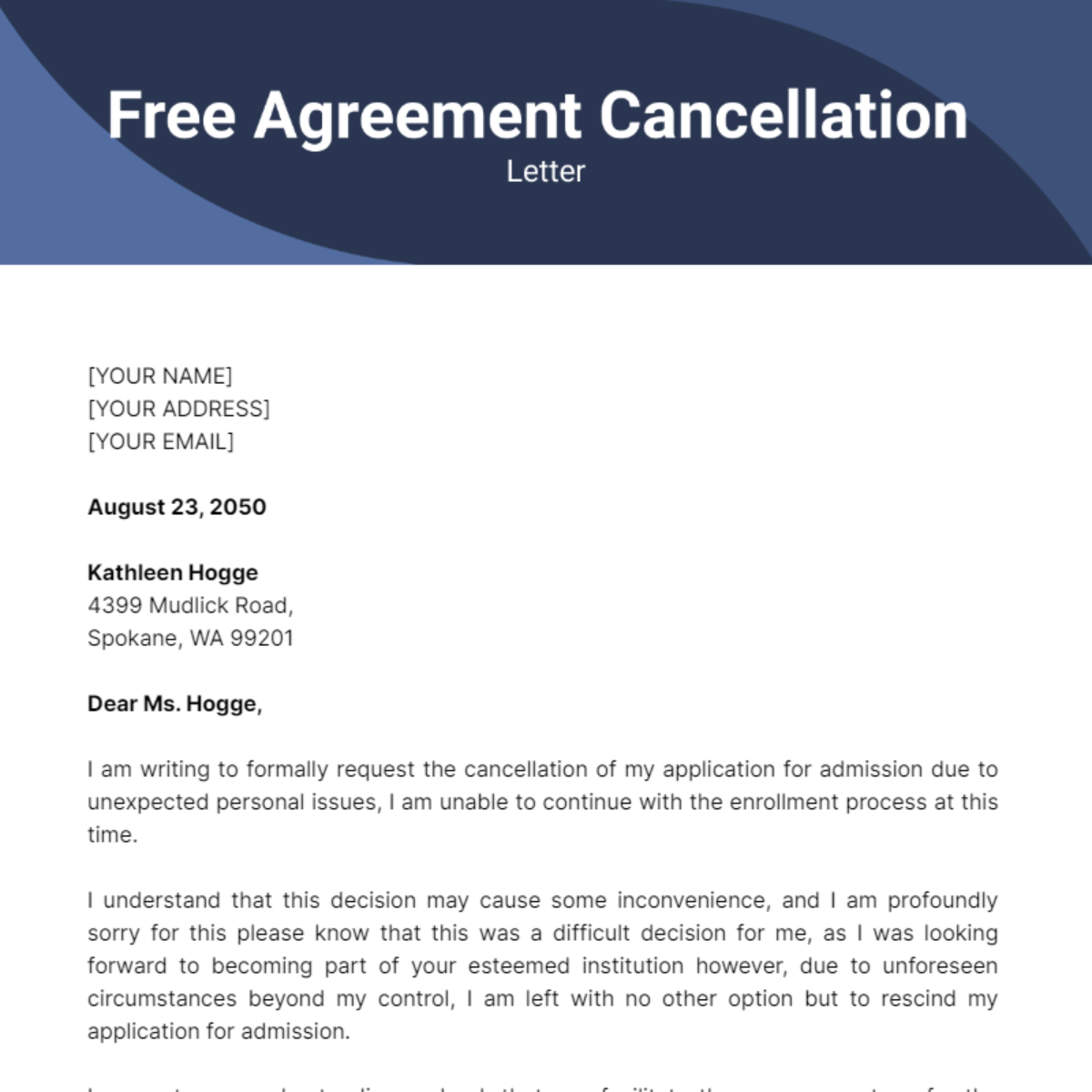 Admission Cancellation Letter Template