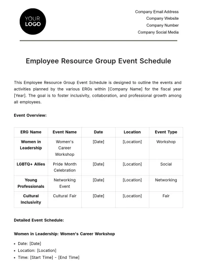 Free Employee Resource Group Event Schedule HR Template to Edit Online