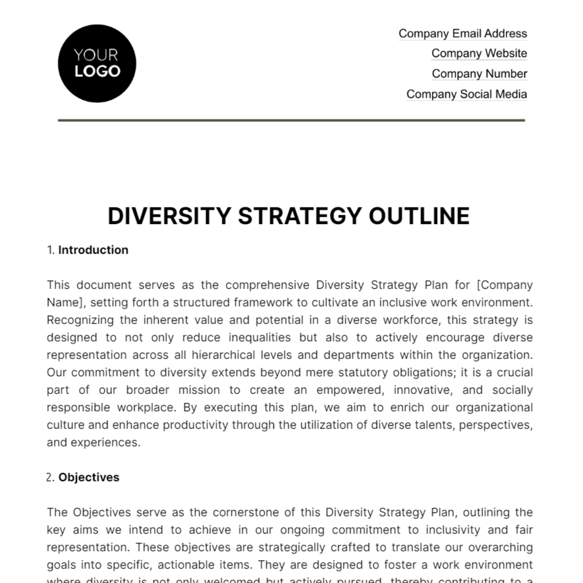 Free Diversity Strategy Outline HR Template