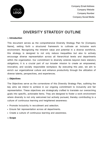 Free Diversity Strategy Outline HR Template to Edit Online