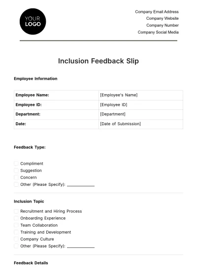 Free Inclusion Feedback Slip HR Template to Edit Online