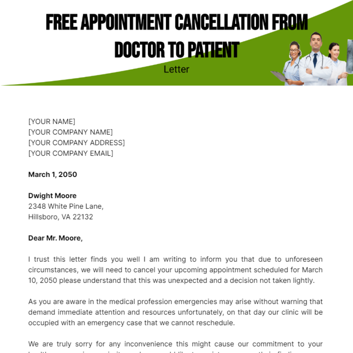 Appointment Cancellation Letter from Doctor to Patient Template