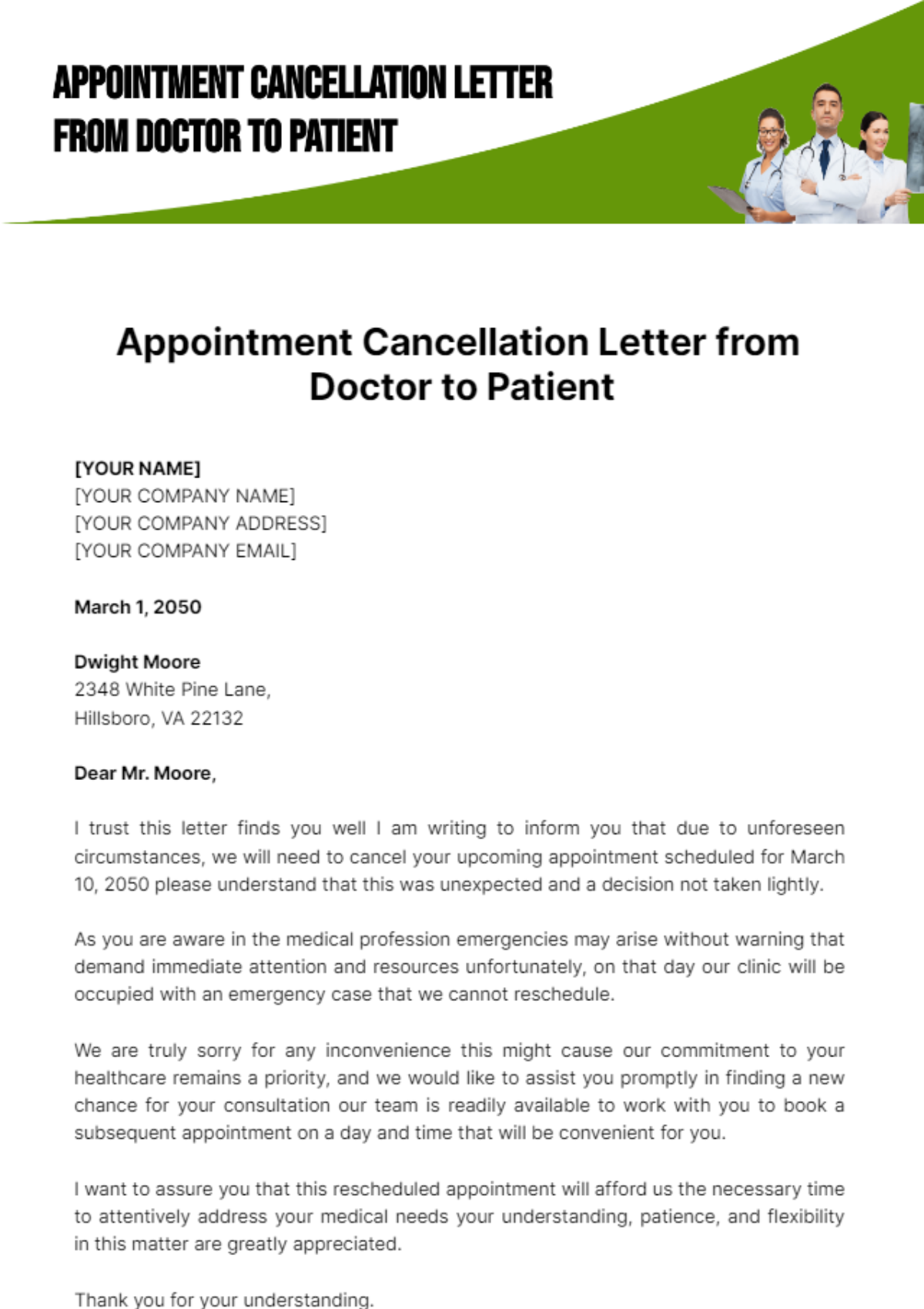 Free Appointment Cancellation Letter from Doctor to Patient Template