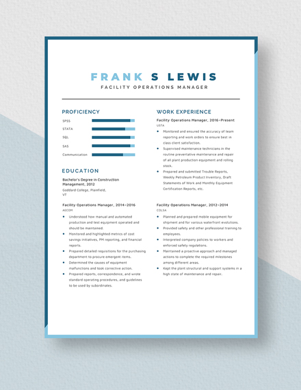 Facility Operations Manager Resume Template