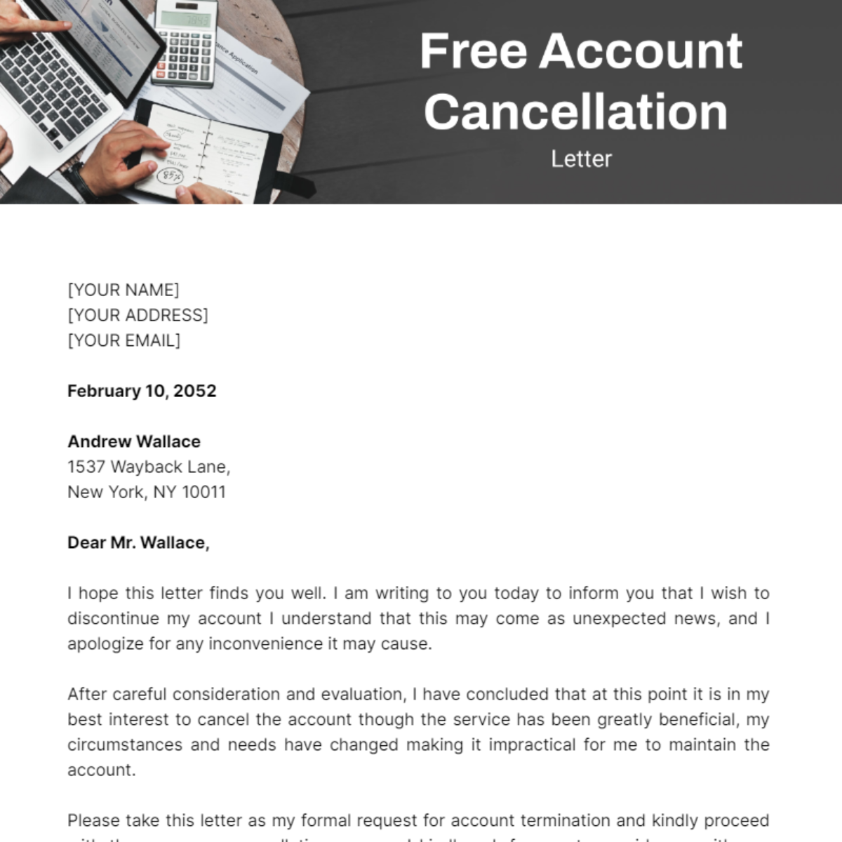 Account Cancellation Letter Template
