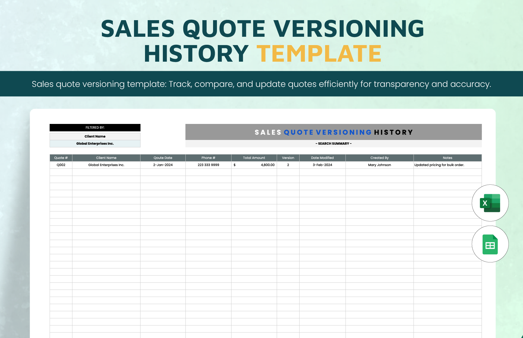Sales Quote Versioning History Template