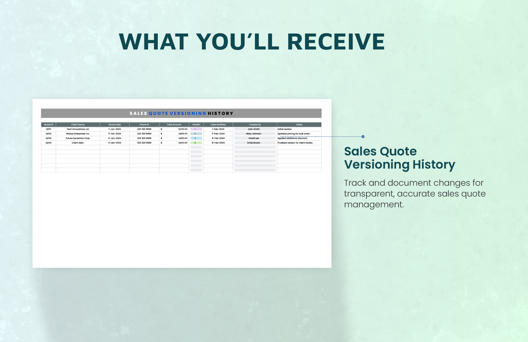 Sales Quote Versioning History Template