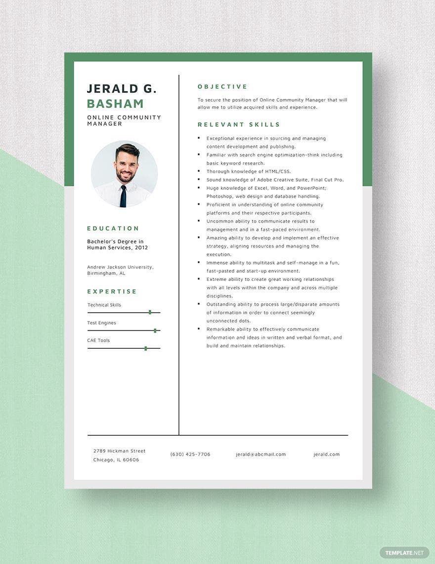 Free Online Community Manager Resume in Word, Apple Pages
