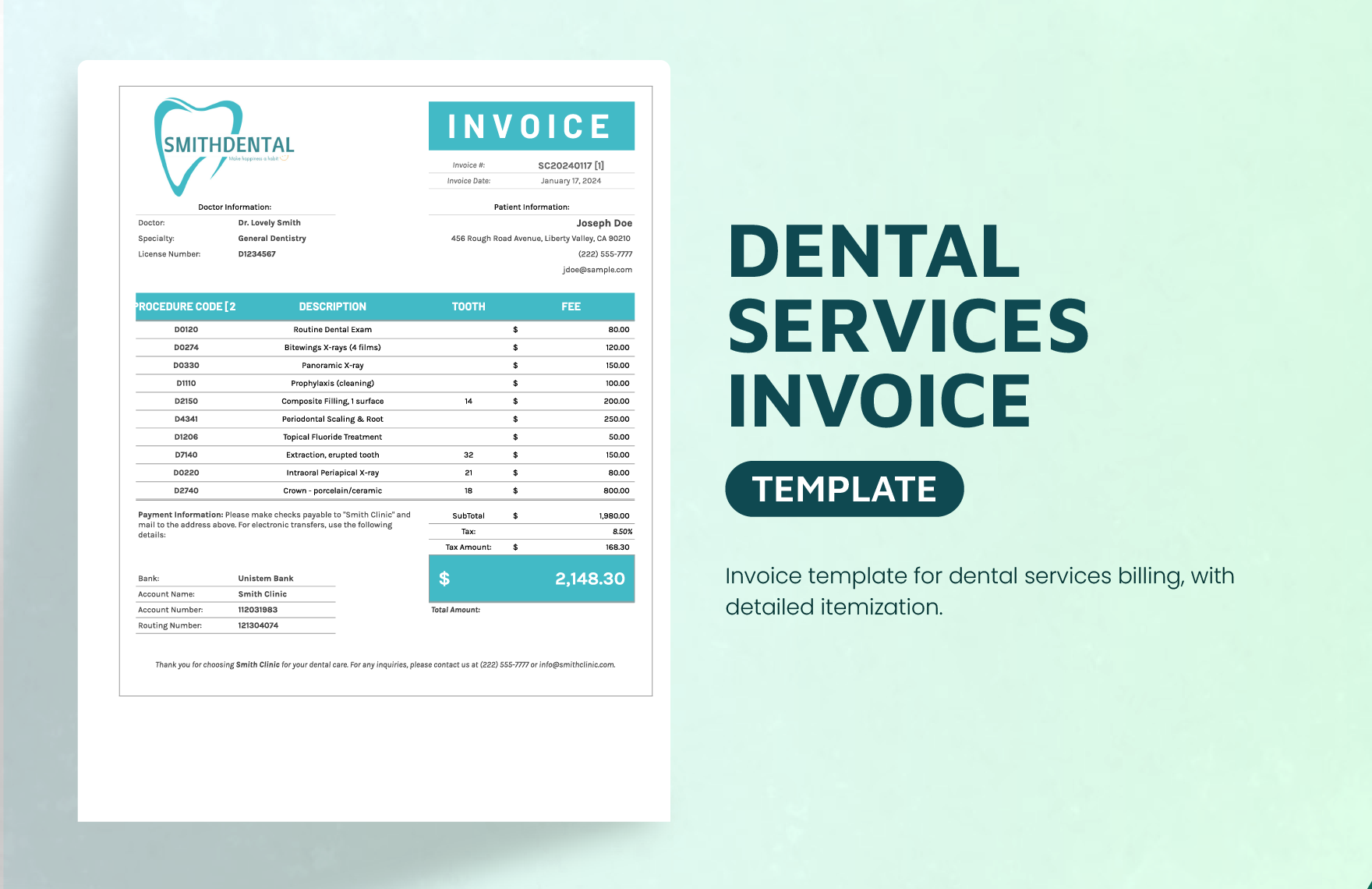 Dental Services Invoice Template