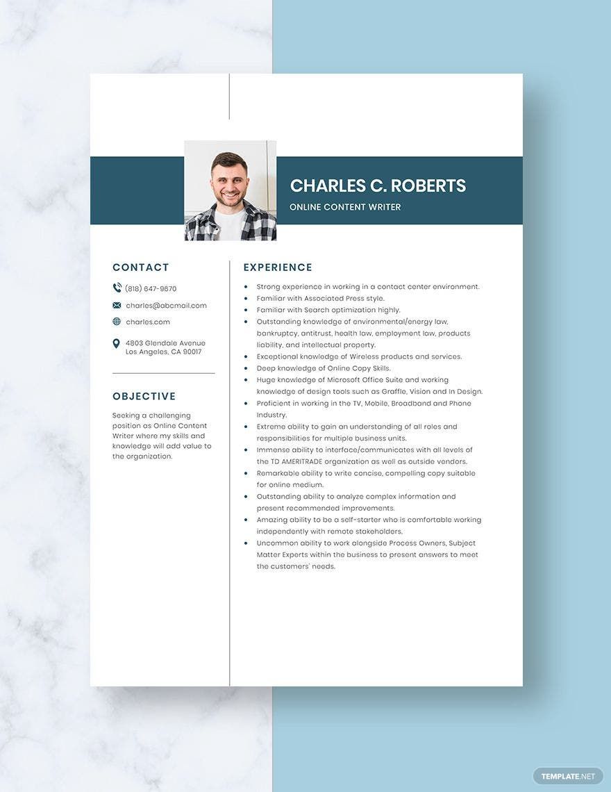 Online Content Writer Resume in Word, Apple Pages