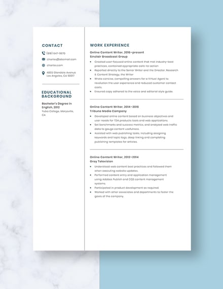 Online Content Writer Resume Template