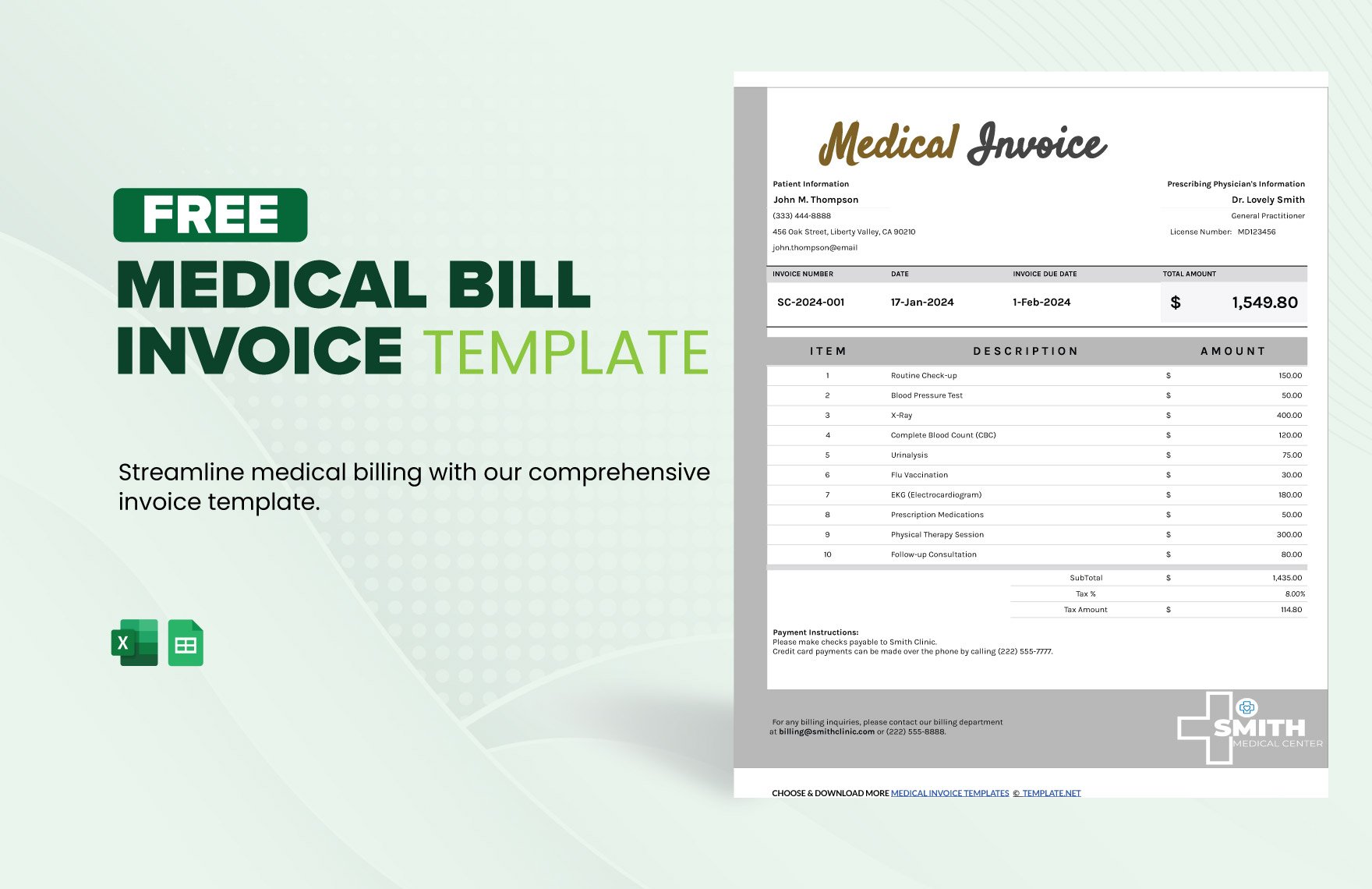 Medical Bill Invoice Template