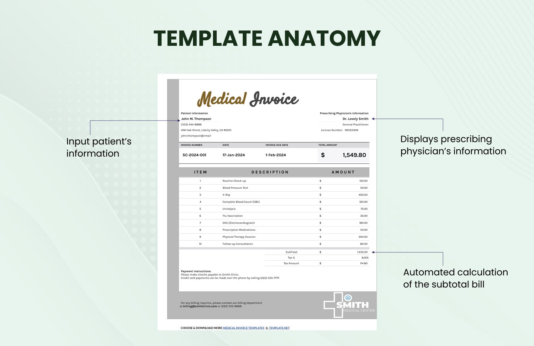 Medical Bill Invoice Template