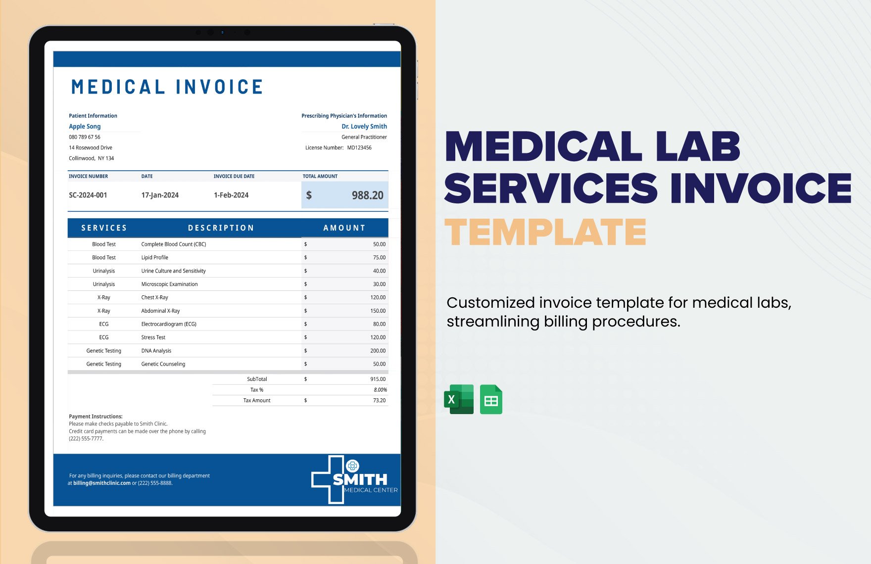 Medical Lab Services Invoice Template