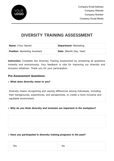 Free Diversity Training Assessment HR Template to Edit Online