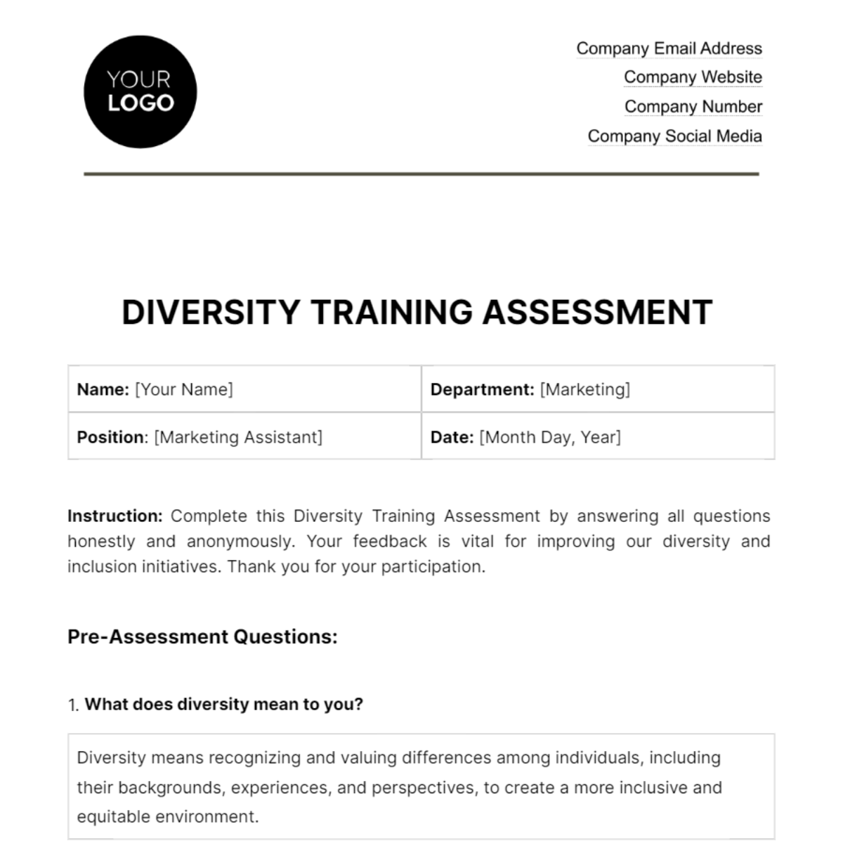 Free Inclusion Workshop Evaluation HR Template