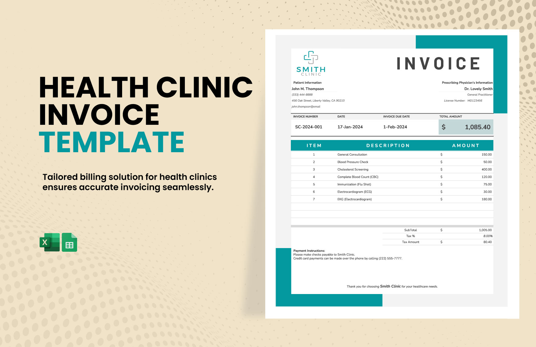 Health Clinic Invoice Template