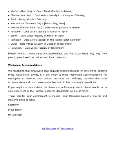 Free Multicultural Calendar Notice HR Template to Edit Online