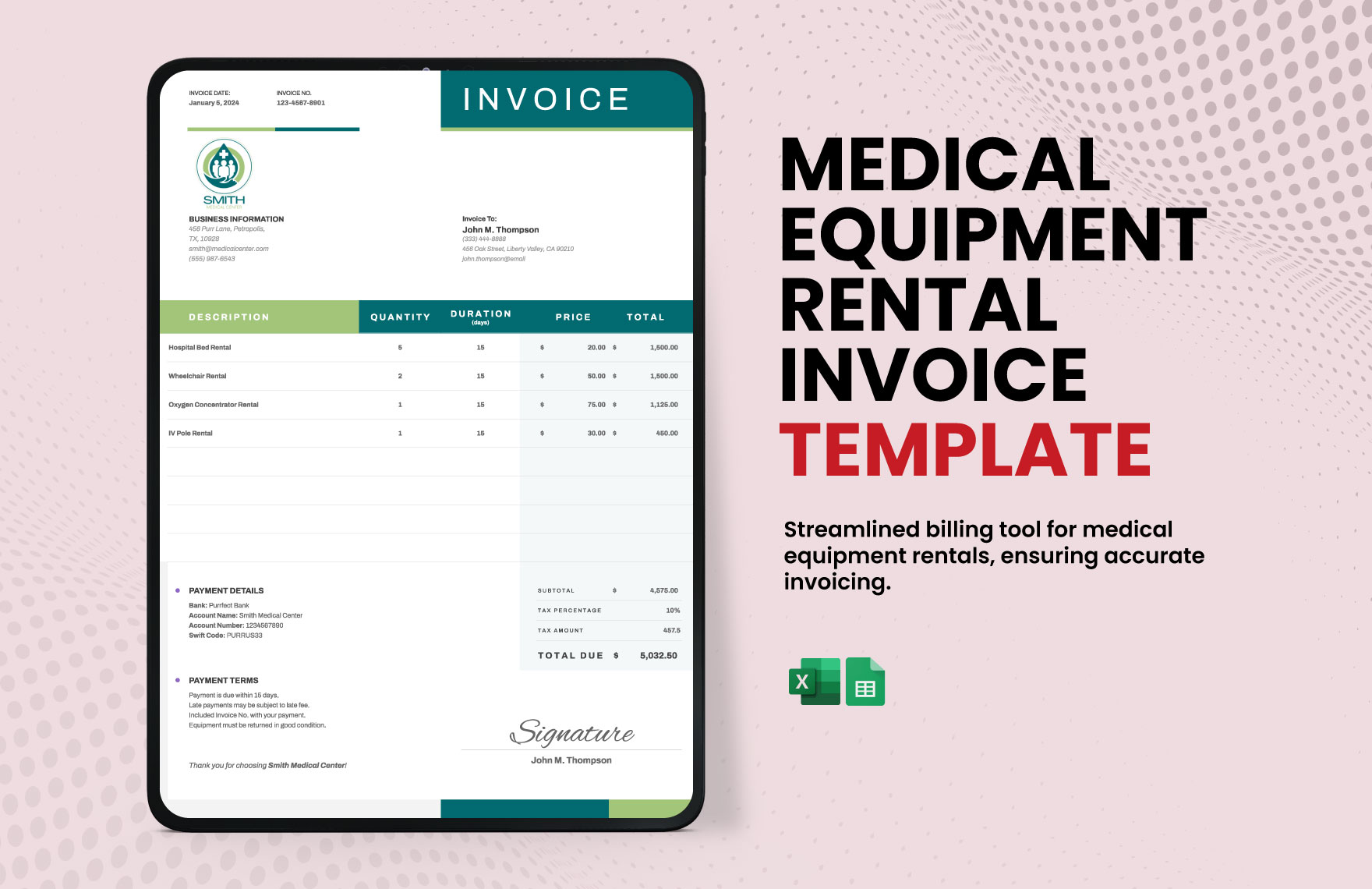 Medical Equipment Rental Invoice Template