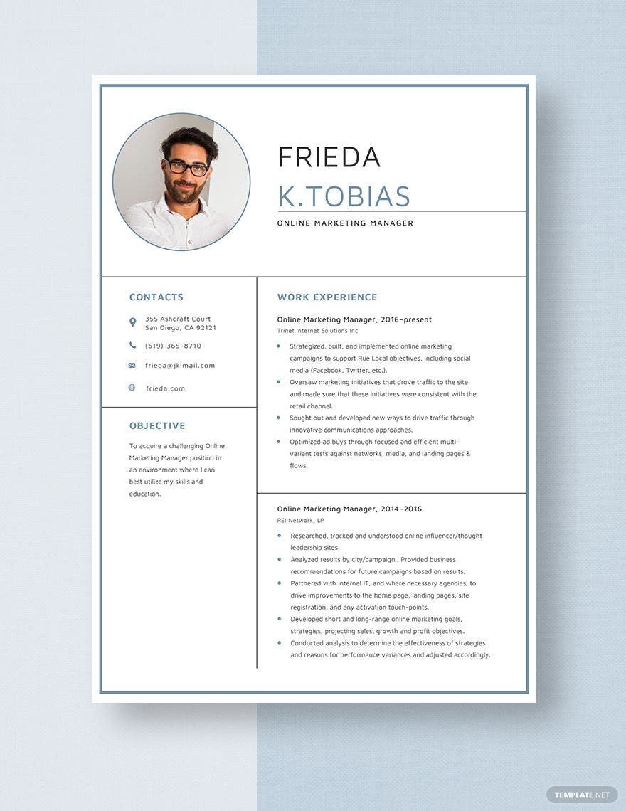 Online Marketing Manager Resume Template