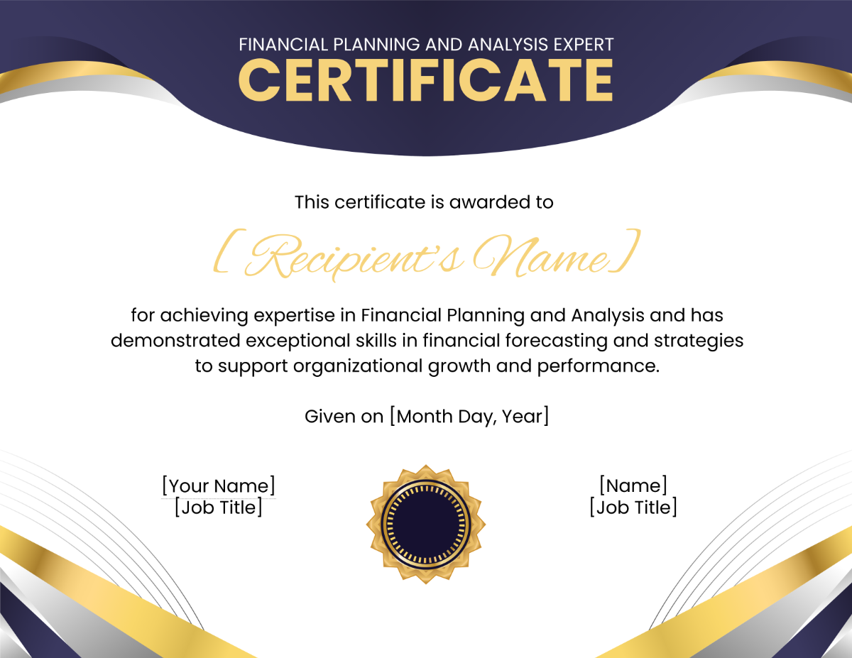 Financial Planning and Analysis Expert Certificate Template
