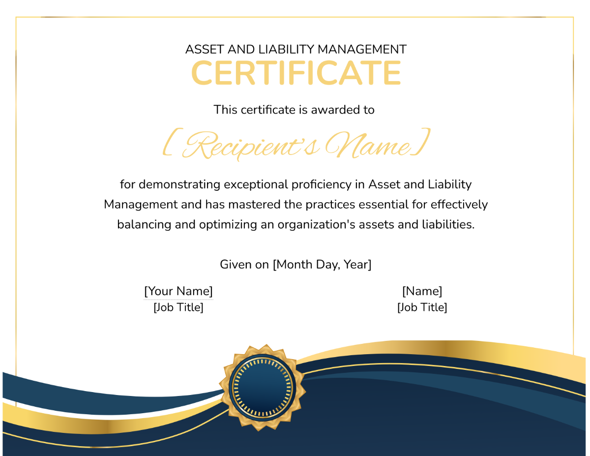Asset and Liability Management Certificate Template