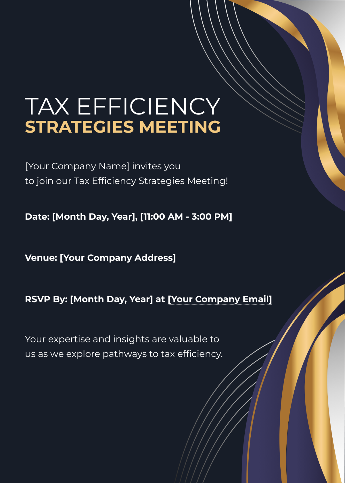 Tax Efficiency Strategies Meeting Invitation Card Template