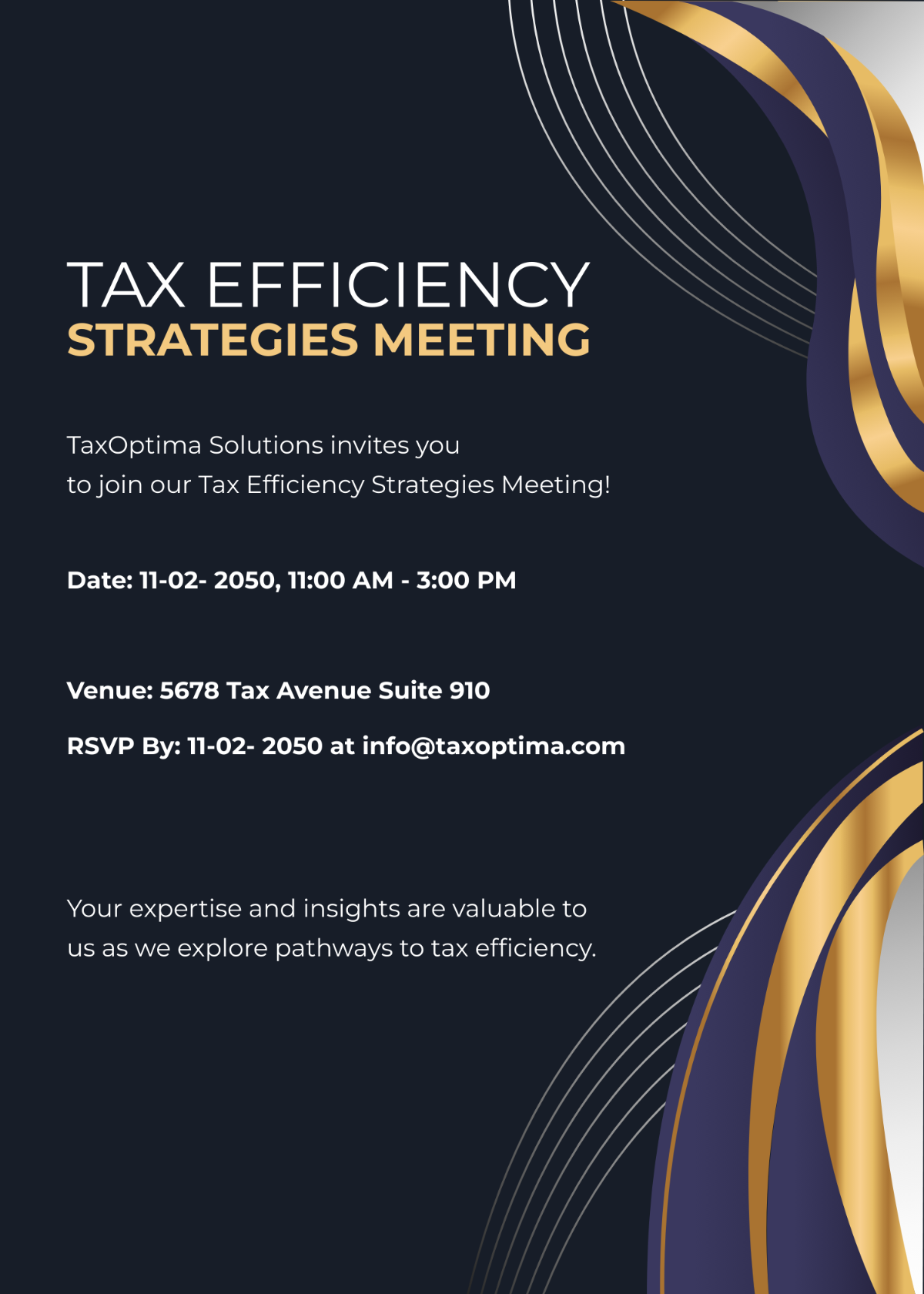 Tax Efficiency Strategies Meeting Invitation Card