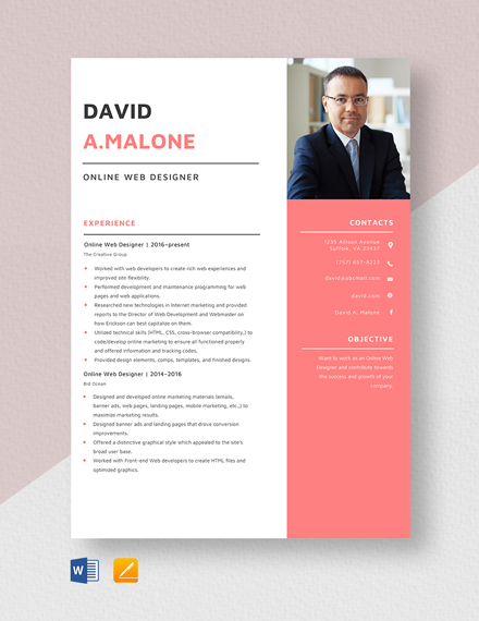 FREE Web Designer Fresher CV Template Word DOC