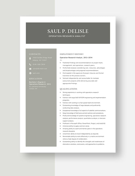 Operation Research Analyst Resume Template