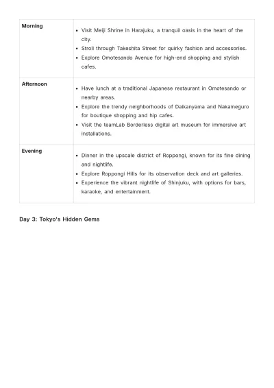 Free Tokyo Itinerary Template to Edit Online