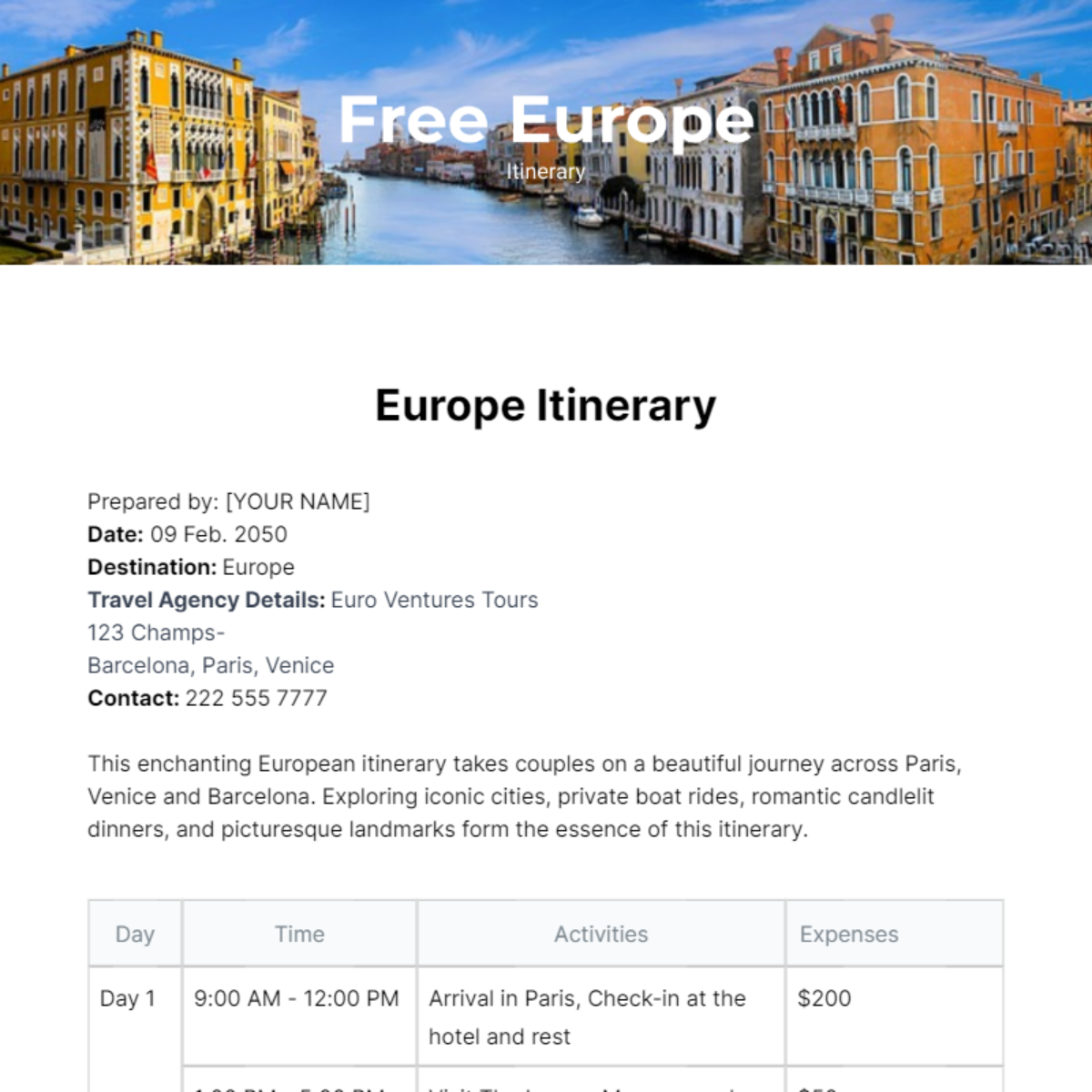 Europe Itinerary