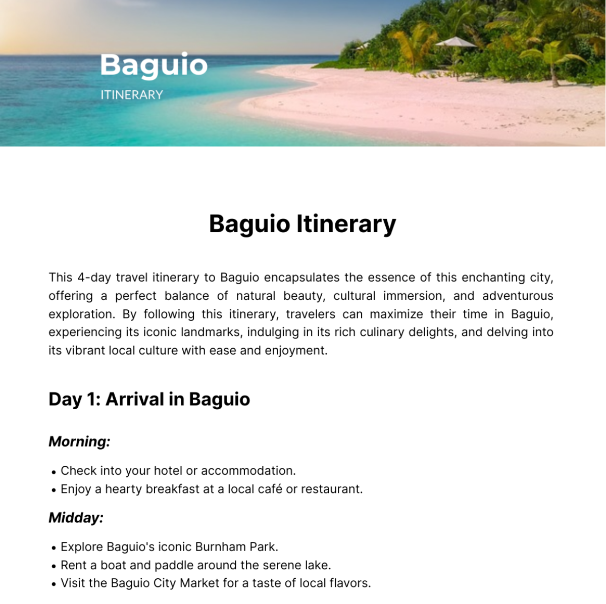 Baguio Itinerary Template