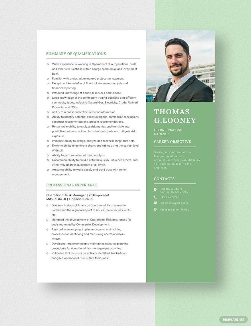 Operational Risk Manager Resume Template