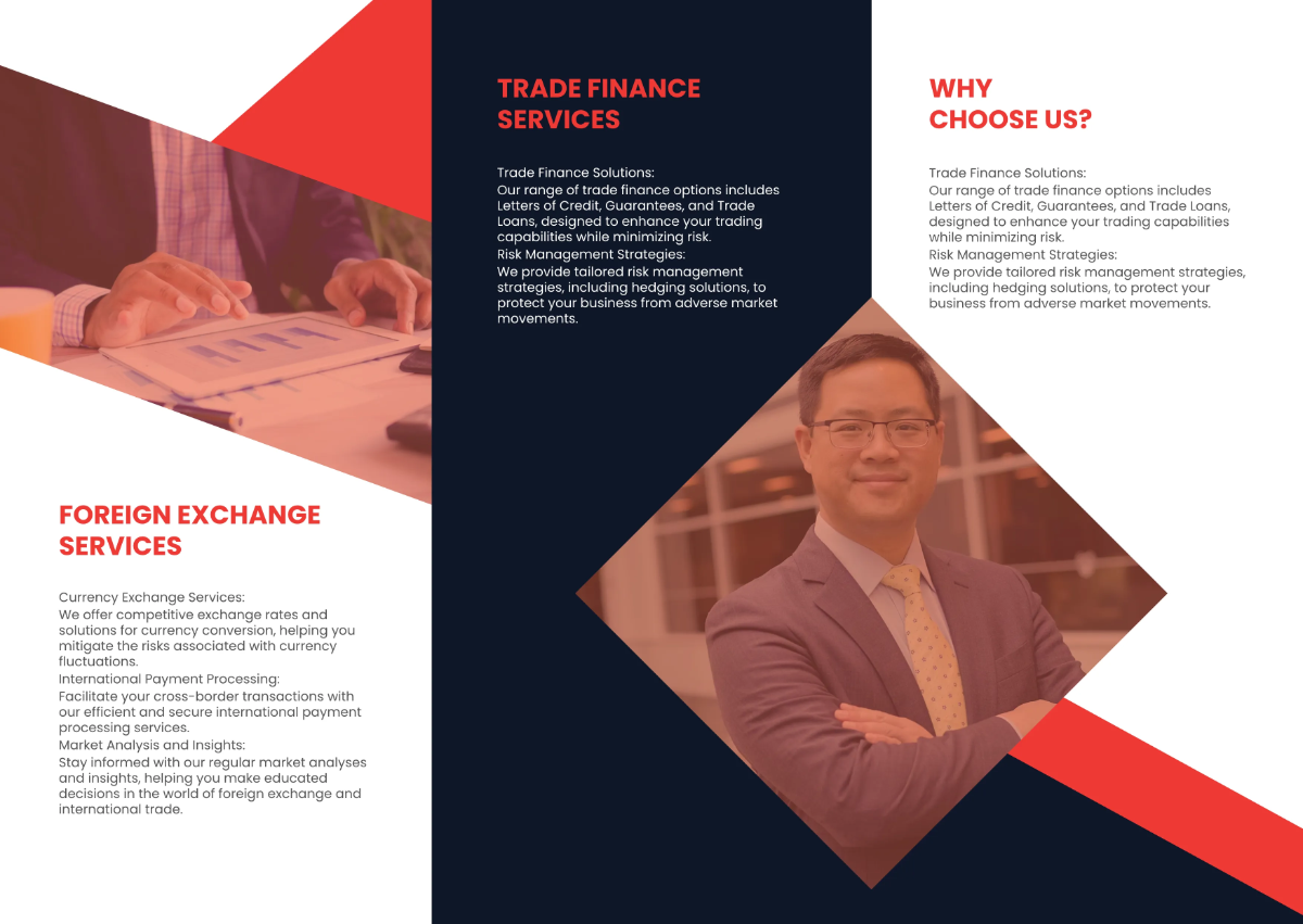 Free Foreign Exchange and Trade Finance Pamphlet Template to Edit Online
