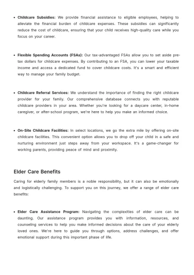Free Childcare and Elder Care Benefits Guide HR Template to Edit Online