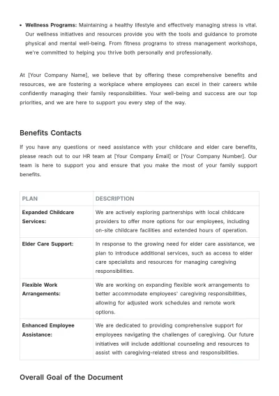 Free Childcare and Elder Care Benefits Guide HR Template to Edit Online