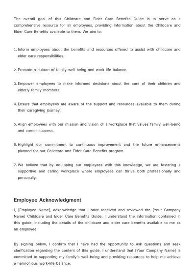 Free Childcare and Elder Care Benefits Guide HR Template to Edit Online