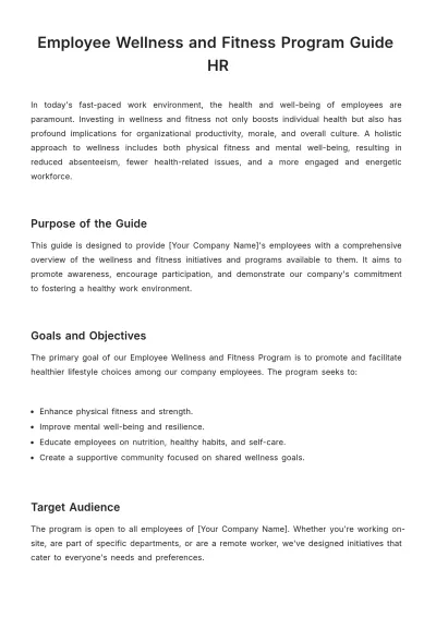 Free Employee Wellness and Fitness Program Guide HR Template to Edit Online