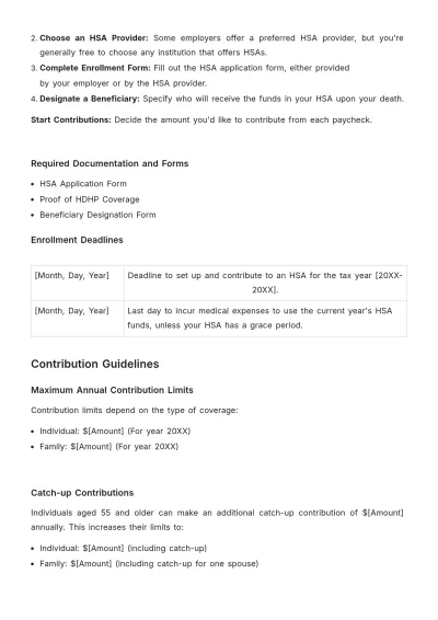 Free Health Savings Account (HSA) Enrollment Guide HR Template to Edit Online