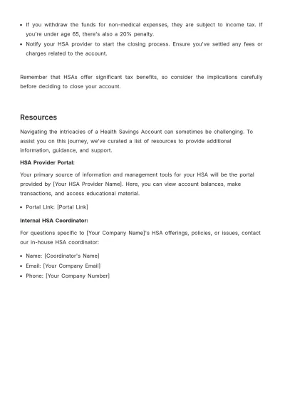 Free Health Savings Account (HSA) Enrollment Guide HR Template to Edit Online
